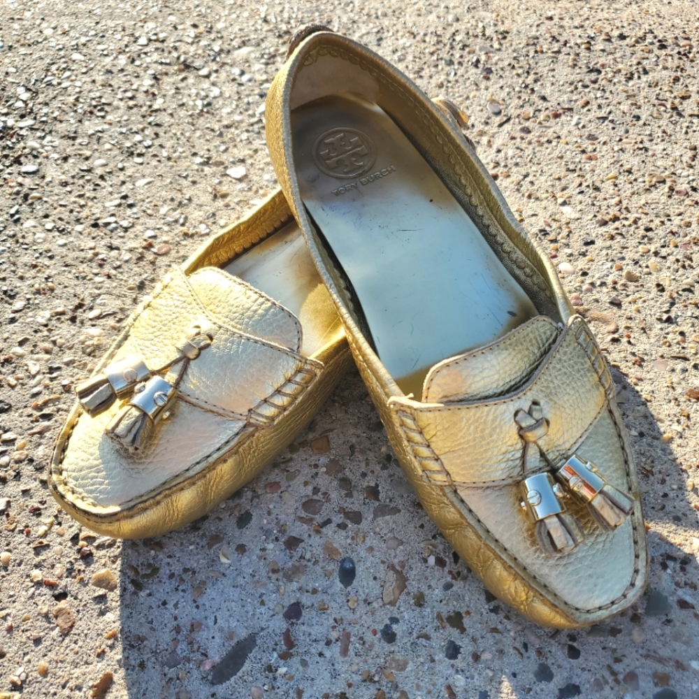 Gold Tory Burch Leather loafers size 10